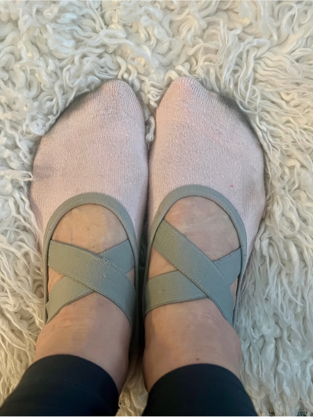 Women’s Well-worn Pink Ballet Slippers with Gray Elastic Straps, snug fit!